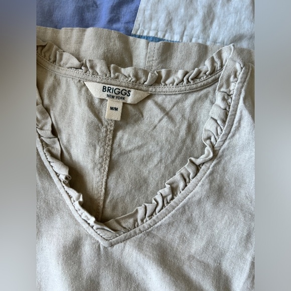 Briggs New York Womens Cream Boho Linen Blend Apron Ruffle Midi Dress Medium - Picture 3 of 7